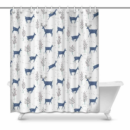 Pop Abstract Deer And Trees Prints Shower Curtain For Bathroom