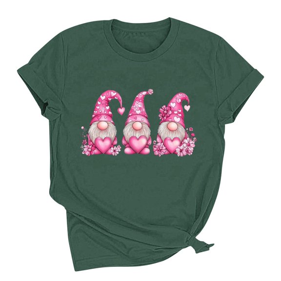Abomasnow Valentine's Shirt for Womens Cute Gnomes Love Heart Printed Tees Short Sleeve Graphic Tops S-2XL