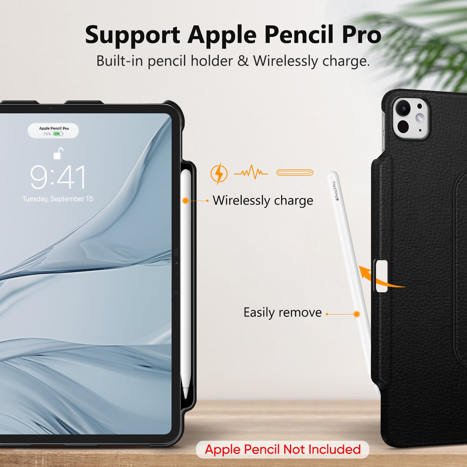 Fintie Rotating Case for iPad Pro 13-inch M4 Chip 2024 Release, 360 Degree Swiveling Protective Stand Cover with Pencil Holder, Black