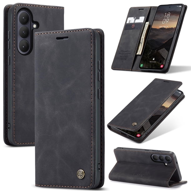 CaseMe Funda de Cuero para Samsung Galaxy S26+ 5G, Funda de Cuero con Tapa y Tarjetero con Cierre Magnético a Prueba de Golpes Funda Protectora para Teléfono Samsung Galaxy S26+ 5G 6.7", Negro