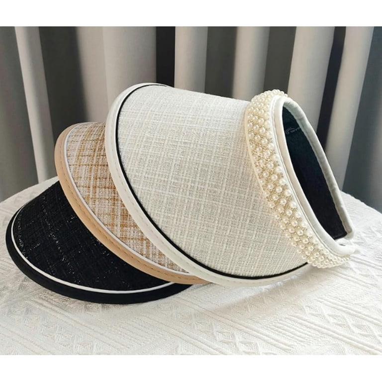 Visor Hats for Women, Summer Pearl Wide Brim Sun Hat Clip on  display picture 2