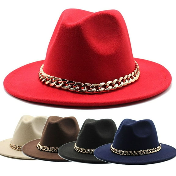 SPRING PARK Autumn Winter Men Women Ethnic Felt Fedora Hat Wide Brim Hats with Chain Belt Buckle