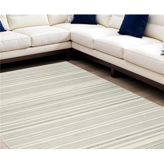 HomeRoots 545383 8 x 10 ft. Striped Power Loom Rectangle Area Rug, Gray & Ivory