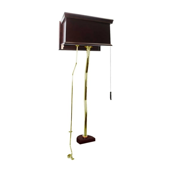 Renovators Supply High Tank Pull Chain Toilet Conversion Kit w/Dark Oak Wooden Flat High Tank 59" to 74" Adjustable Height Brass Z Pipe