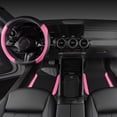 thumbnail image 4 of CAR GRAND Faux Leather Car Steering Wheel Cover Combo Pack Car Floor Mats, Universal Fit Waterproof Anti-slip Carpet 14.5-15 Inches Pink & Black, 4 of 10