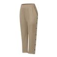 thumbnail image 4 of EDFBUYKRS Female Women Pants Casual Womens Track Pants with Stripe Petite Women’S Casual Linen Long Pants with Elastic Waist and Button Details L, 4 of 4