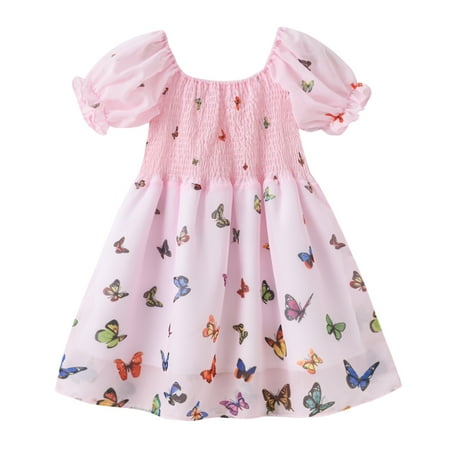

Toddler Girls Casual Summer Ruched Butterfly Princess Dresses Casual Clothes