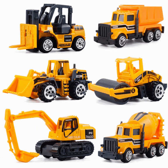 AUTERCO Mini Construction Trucks Vehicles Toys for Boys Age 3 4 5 6 7 8 Years Old, 6-Pack 1/64 Scale Die-Cast Excavator Mixer Forklift Toy Car Models Playset for Kids Toddlers Birthday Party Gift