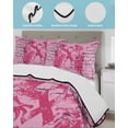 thumbnail image 3 of Full Size Quilt Bedding Set, Pink Ribbon Reversible Summer Quilt 3 Pieces, Wings Romantic Love Heart Flowers Retro Country Lightweight Bedspreads Coverlets with 2 Pillow Shams for All Seasons, 3 of 5