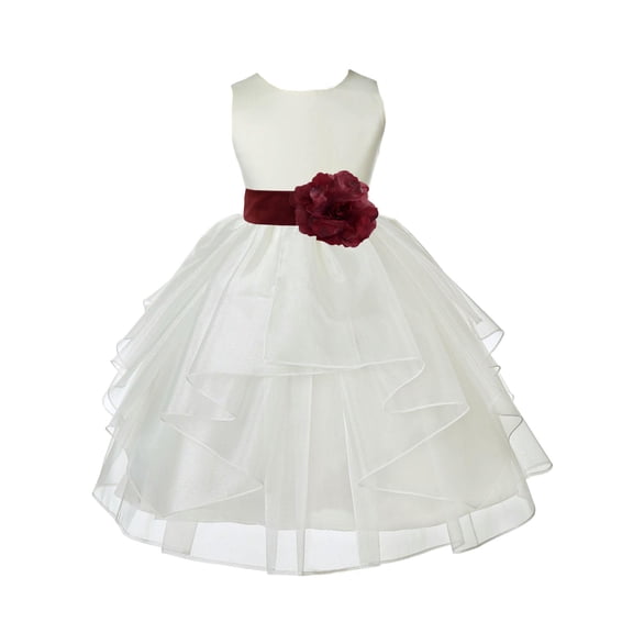 Ekidsbridal Ivory Burgundy Shimmering Organza Flower Girl Dress Junior Beauty Pageant Mini Bridal Gown Ballroom Dance Recital 4613T S