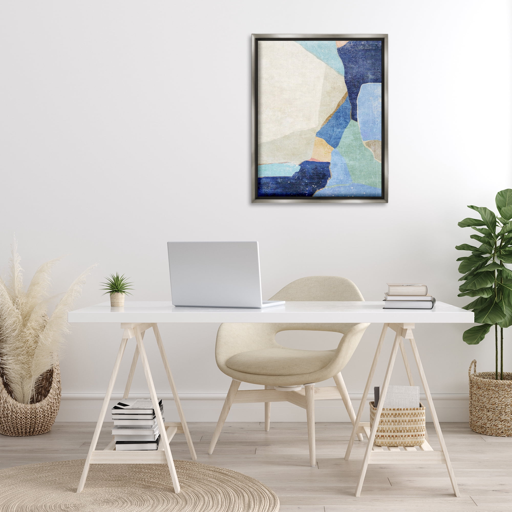 Stupell Industries Geometric Patterned Shapes Abstract Painting Gray Floater Framed Canvas Art Print Wall Art, 25 x 31