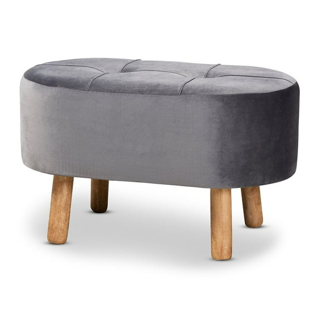 Baxton Studio Simone Ottomane en Bois Rembourrée en Tissu de Velours Gris