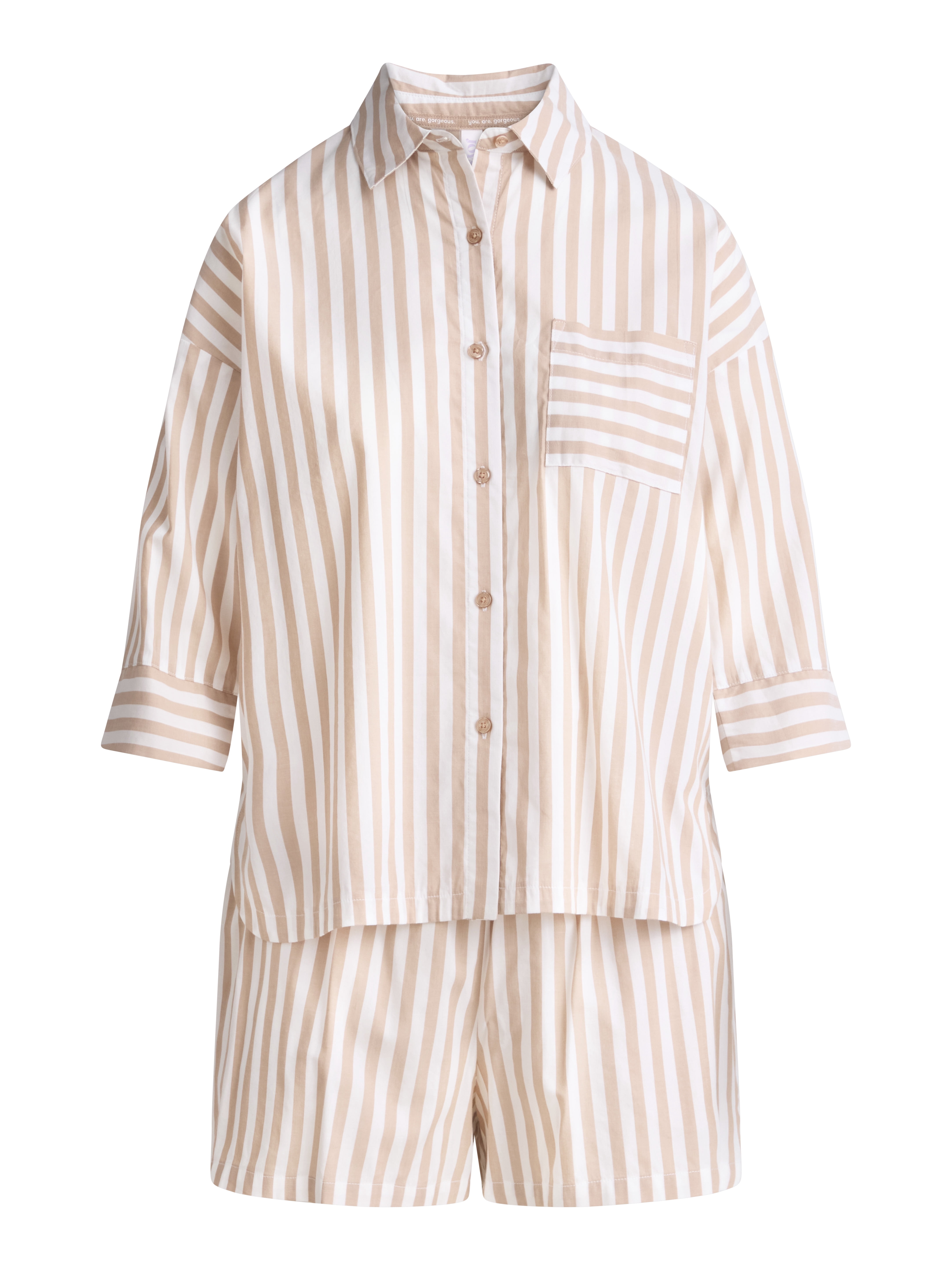 Joyspun Women’s Woven ¾ Sleeve Notch Collar Top and Boxer Shorts Pajama Set, Sizes XS-3X
