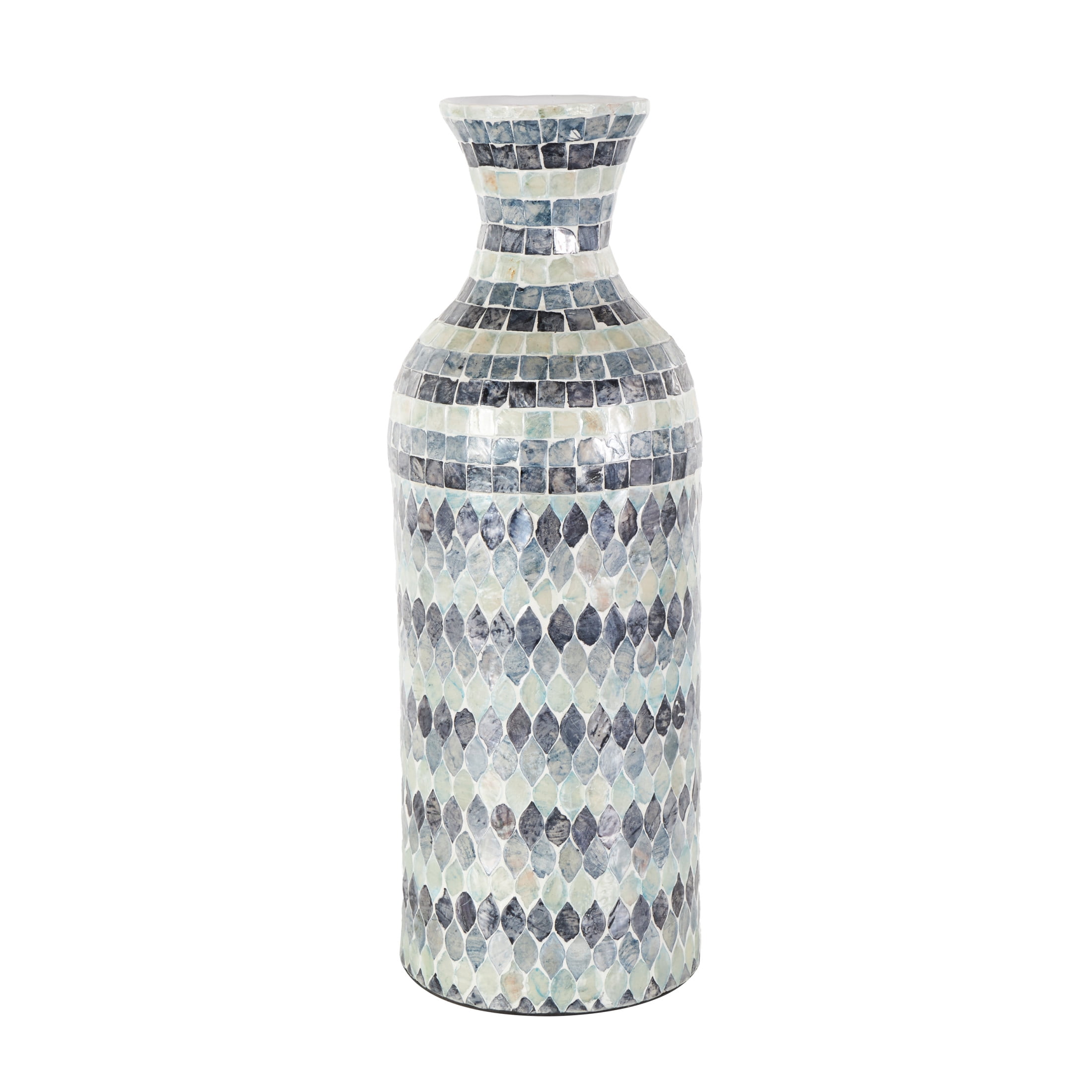 DecMode 20" Handmade Mosaic Blue Mother of Pearl Shell Vase with White Interior