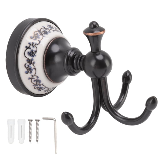 BIMZUC Retro 3‑Prong Wall Hook – Blue & White Porcelain Design, Corrosion‑Resistant, Ideal for Bathroom, Bedroom, Kitchen