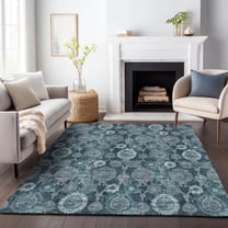 Addison Rugs Chantille Indoor/Outdoor Transitional Damask Teal Washable Rectangle Rug, 5' x 7'6"