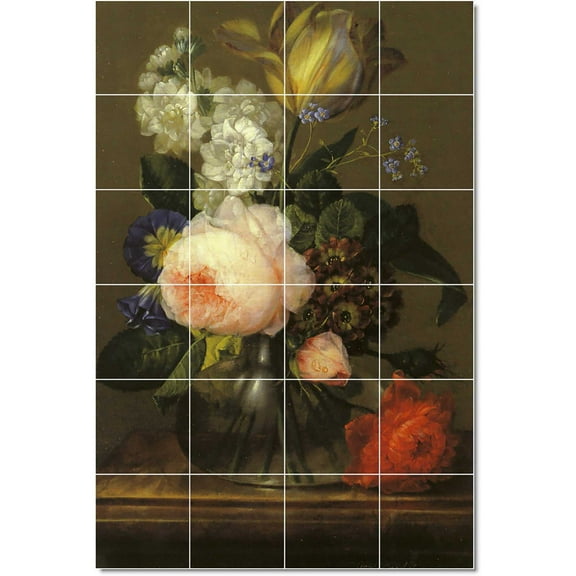 Ceramic Tile Mural-Johann Drechsler Flowers Tile Mural Interior Remodeling. 17" w x 25.5" h using (24) 4.25 x 4.25 ceramic tiles