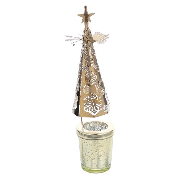 OULII Elegant Golden Candle Carousel with Snowflake Design Rotating Tea Light Holder for Christmas Decoration