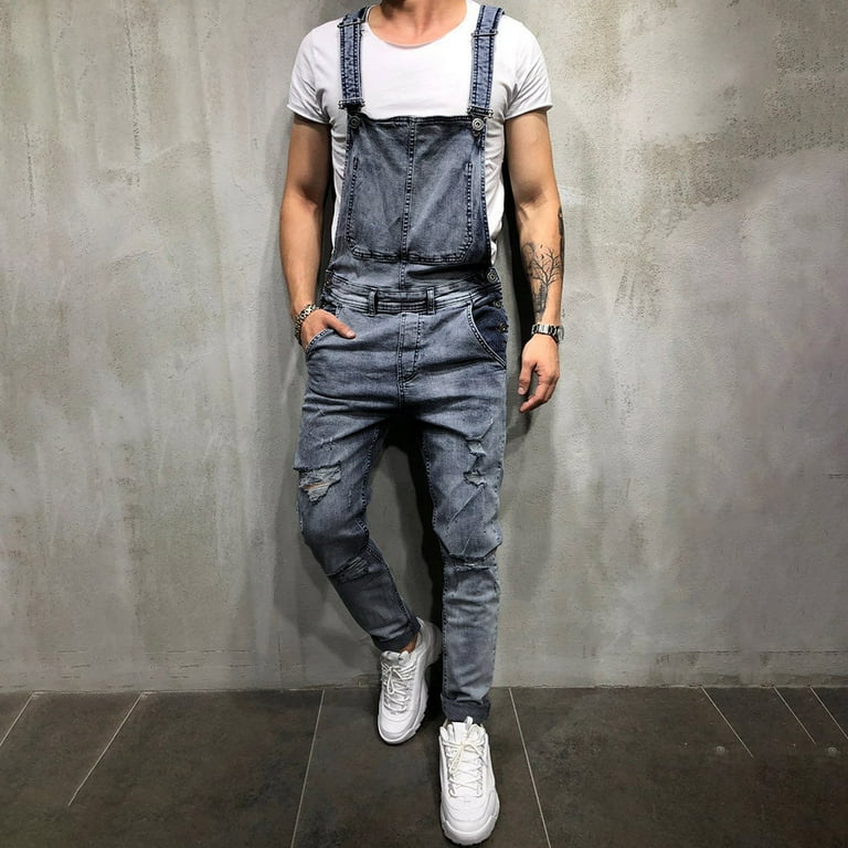 Pants Jumpsuit Overall Jeans Pocket Overall Suspender Mens Button  Streetwear Men's Pants Original Fit Jean (Black, XXXL)