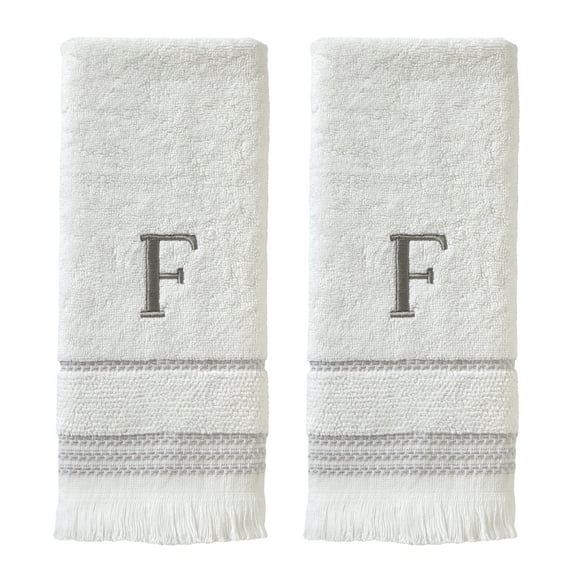 SKL Home Casual Monogram Hand Towel (2-Pack), "F", White