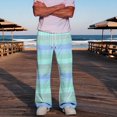 thumbnail image 6 of Men Baggy Wide Leg Pants Striped Print Elastic Waist Drawstring Sweatpants Loose Fit Street Style Trousers With Side Pockets L, 6 of 8
