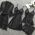 thumbnail image 4 of Women 3 Piece Lace Pajama Sets ,Comfortable Soft Satin Robe Dress Sleepwear Nightdress Pajamas Set Black XXXXXL, 4 of 5
