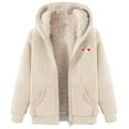 thumbnail image 2 of BLTIBY Fuzzy Fleece Jacket for Women Hooded Winter Fall Printed Sherpa Coat Zip Drawstring Plush Long Sleeve Cardigan with Pockets 2025 Beige M, 2 of 4