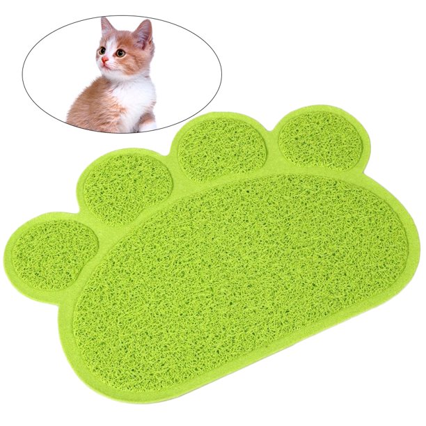 Alfombrilla antideslizante para arena de gato con forma de pata para perro, gato, cachorro, gatito, cuenco para comida y agua, 30 x 40 cm (verde)