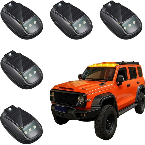 Solar Car Roof RGB Strobe Light with Remote Control, Solar Cab Lights for Truck, Cab Lights, Smart Sensing Marker Light, Auto Lighting for Motorcycle, Vehicle, Truck Use, Night Driving (5pcs)