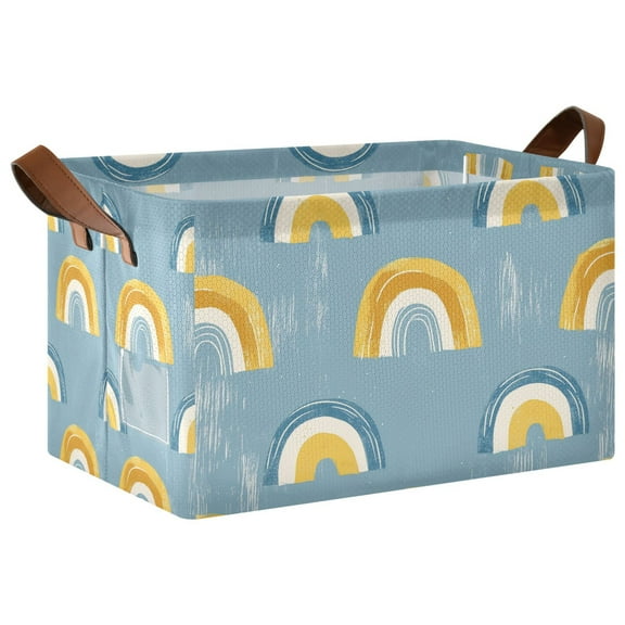 Yayeee Foldable Storage Basket for Shelves with Handles Waterproof Cloth Bins, Light Blue Rainbow