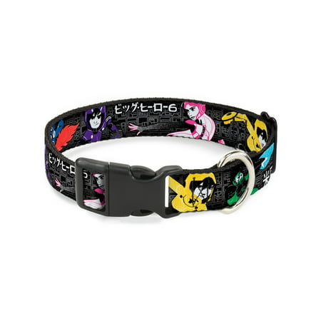 Buckle-Down Big Hero 6 Group Action Pose/Name Blocks Black/Gray/Multicolor Disney Dog Collar Plastic Clip Buckle,