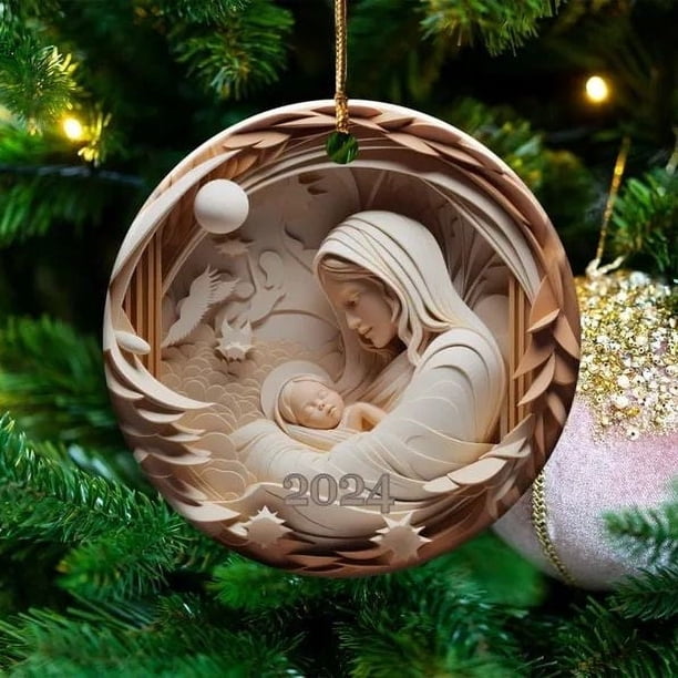 Fiudx Ofertas de la semana Colgante de bendición de nacimiento con visión estereoscópica navideña de 2024, efecto 3D, adornos colgantes de acrílico para coche