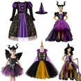 thumbnail image 2 of Vestido de princesa para niña, traje de bruja, fantasma, vampiro, bolsa de dulces, sombrero, disfraz de escoba, Día de los niños Fivean unisex, 2 of 2