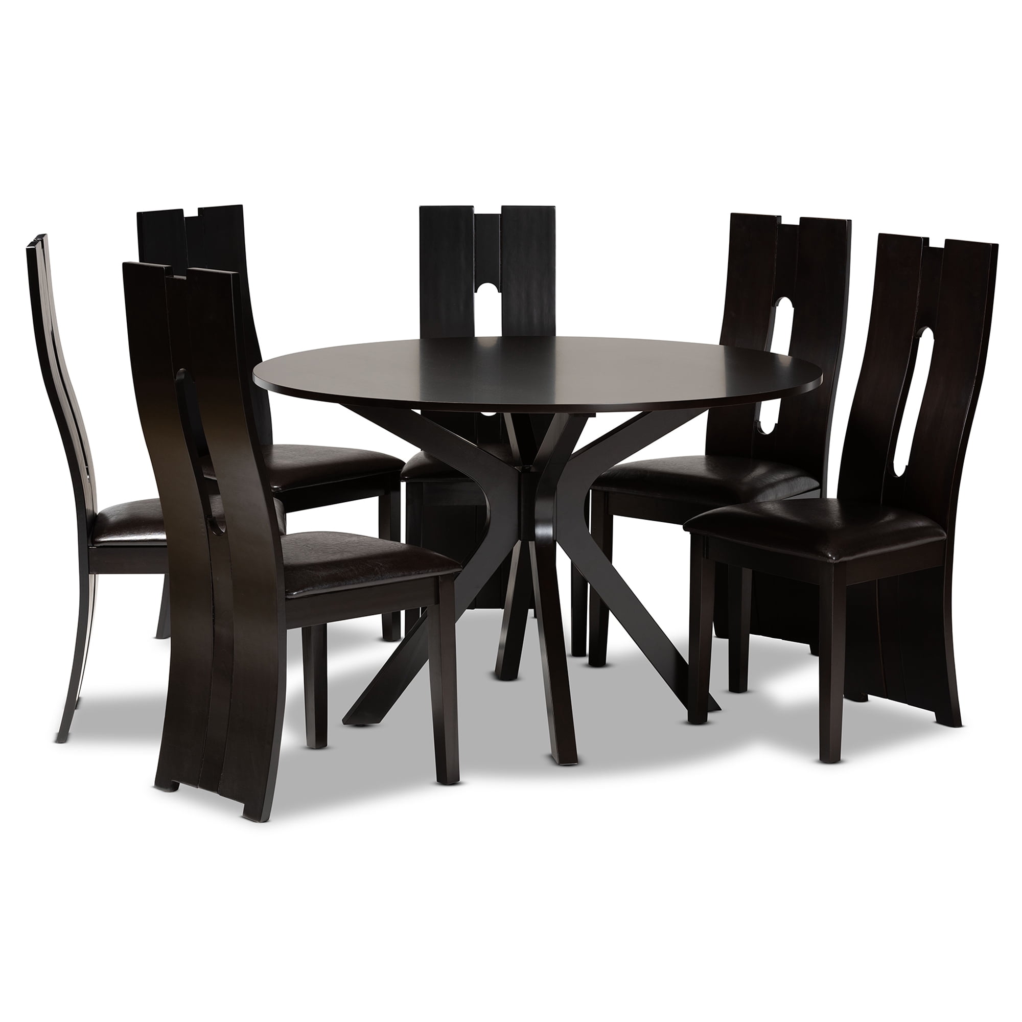 Baxton Studio Kenyon Modern Dining Set, 7-Piece, Espresso Brown