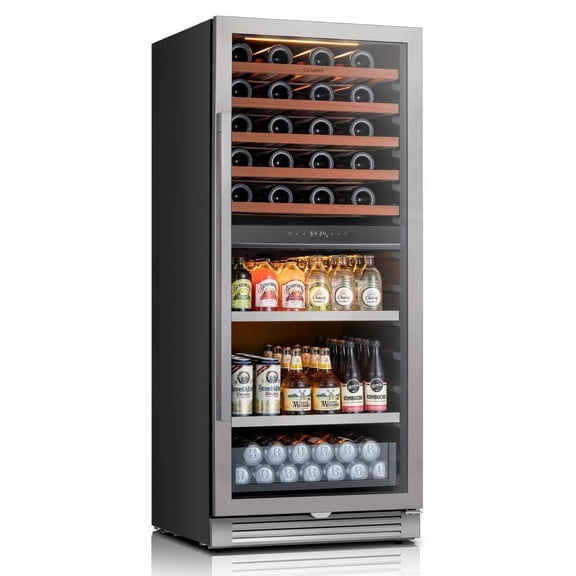 Ca'Lefort Wine and Beverage Fridge, 24 inch Dual Zone 40 Bottle   112 Can Tall Beverage Fridge for Home/Bar, Freestanding & Built-In