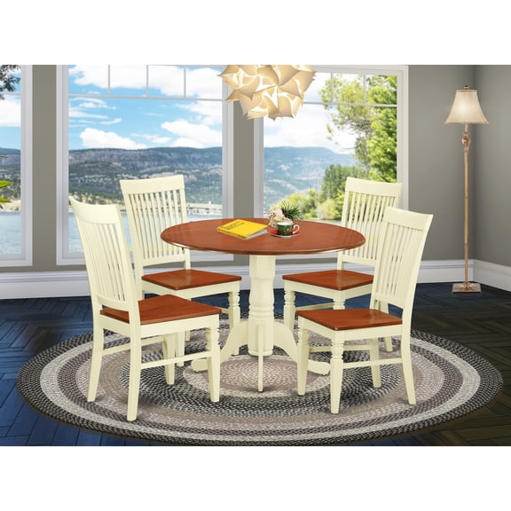 East West Furniture Dublin 5-piece Dining Set with Wood Chairs in Cherry