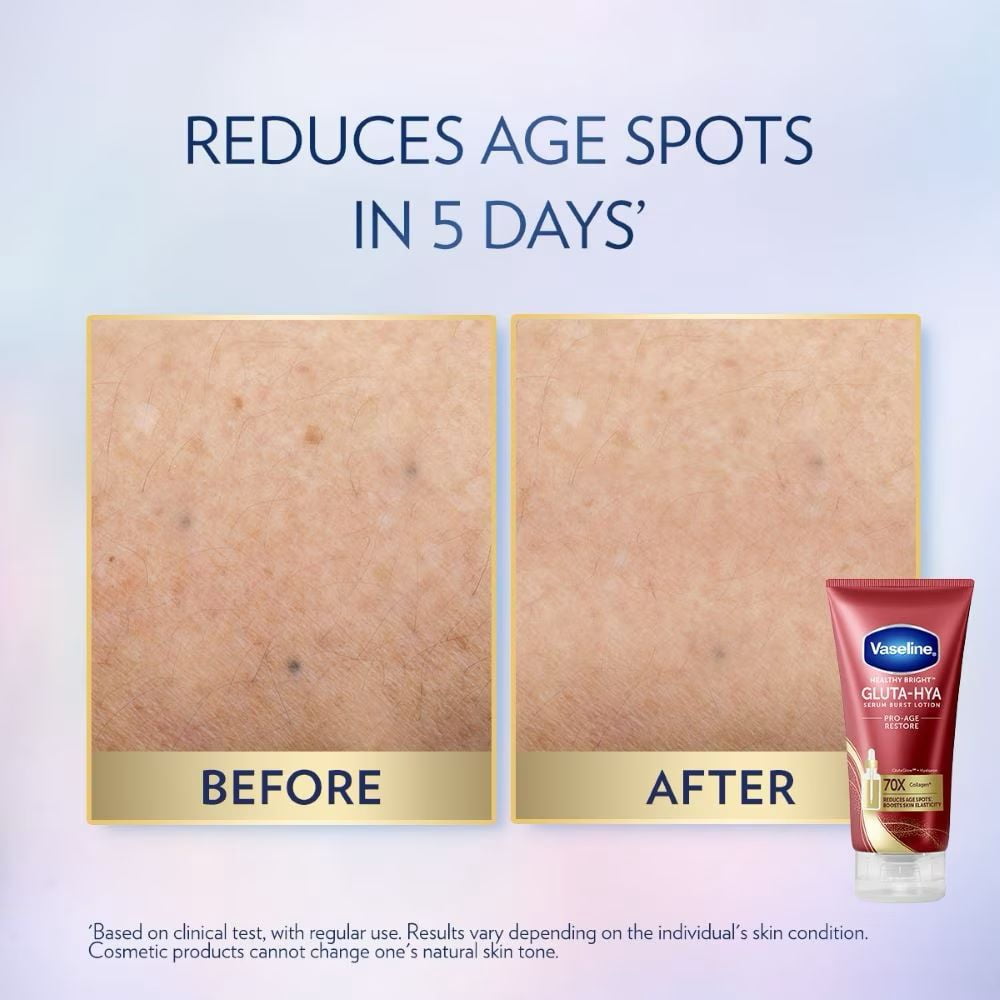 Vaseline Healthy Bright Gluta-Hya Serum Burst Lotion Pro-Age Restore, Brightening & Firming Body Lotion with Hyaluronic Acid and GlutaGlow Technology, 170 ml