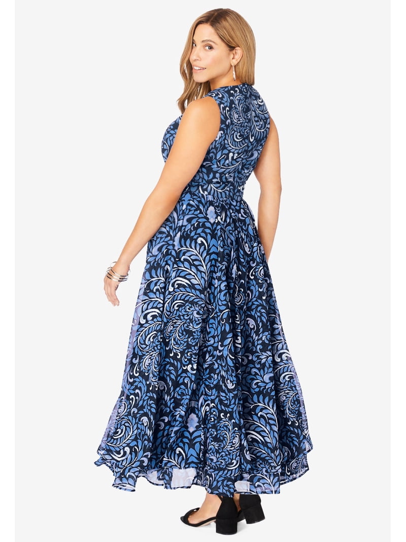 jessica london flyaway maxi dress Jessica London Navy Floral Plus Size 30W FlyAway Maxi Dress Overlay/Poly Lining