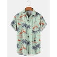 thumbnail image 4 of Camisa informal de manga corta con cuello vuelto y estampado 3D de flamencos y coco para vacaciones de hombre, camisa holgada de verano para niños, 4 of 4