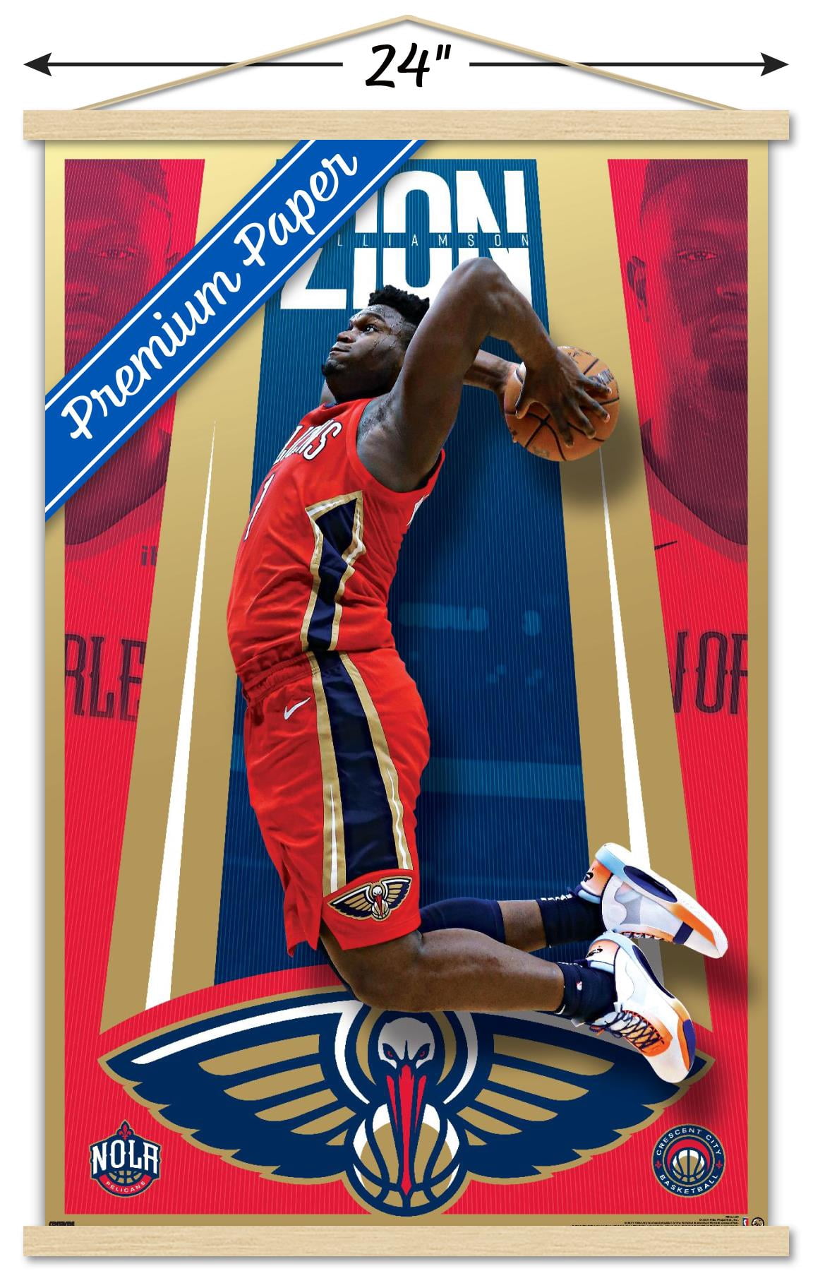NBA New Orleans Pelicans - Zion Williamson 20 Wall Poster with Wooden Magnetic Frame, 22.375" x 34"