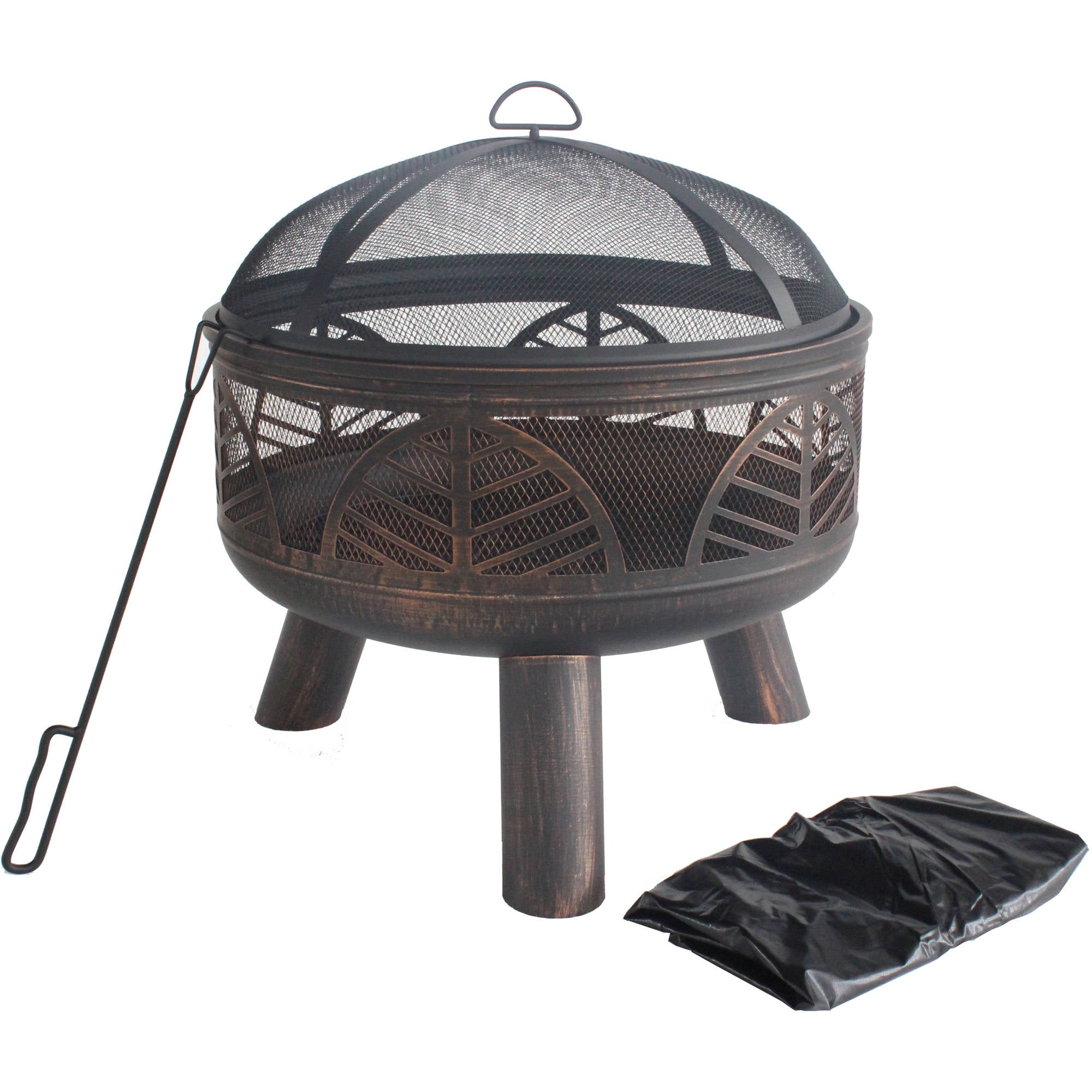 24" Round Steel Fire Pit with PVC Cover, Antique Bronze