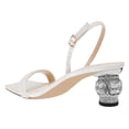 thumbnail image 5 of FSJ Women Elegant Square Open Toe Crystal Block Low Heel Sandals Rhinestones Slingback Strappy Pumps Slip On Party Slide Shoes Size 10.5 White, 5 of 5