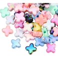 thumbnail image 1 of 60Pcs UV Plated Acrylic Beads Iridescent Cross Mixed Color 15x15x8mm Hole: 4mm, 1 of 5