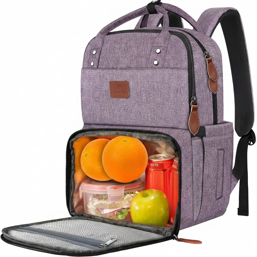 Matein Lunch Backpack, 15.6in Laptop Backpack with Insulated Compartment for Adults, Purple