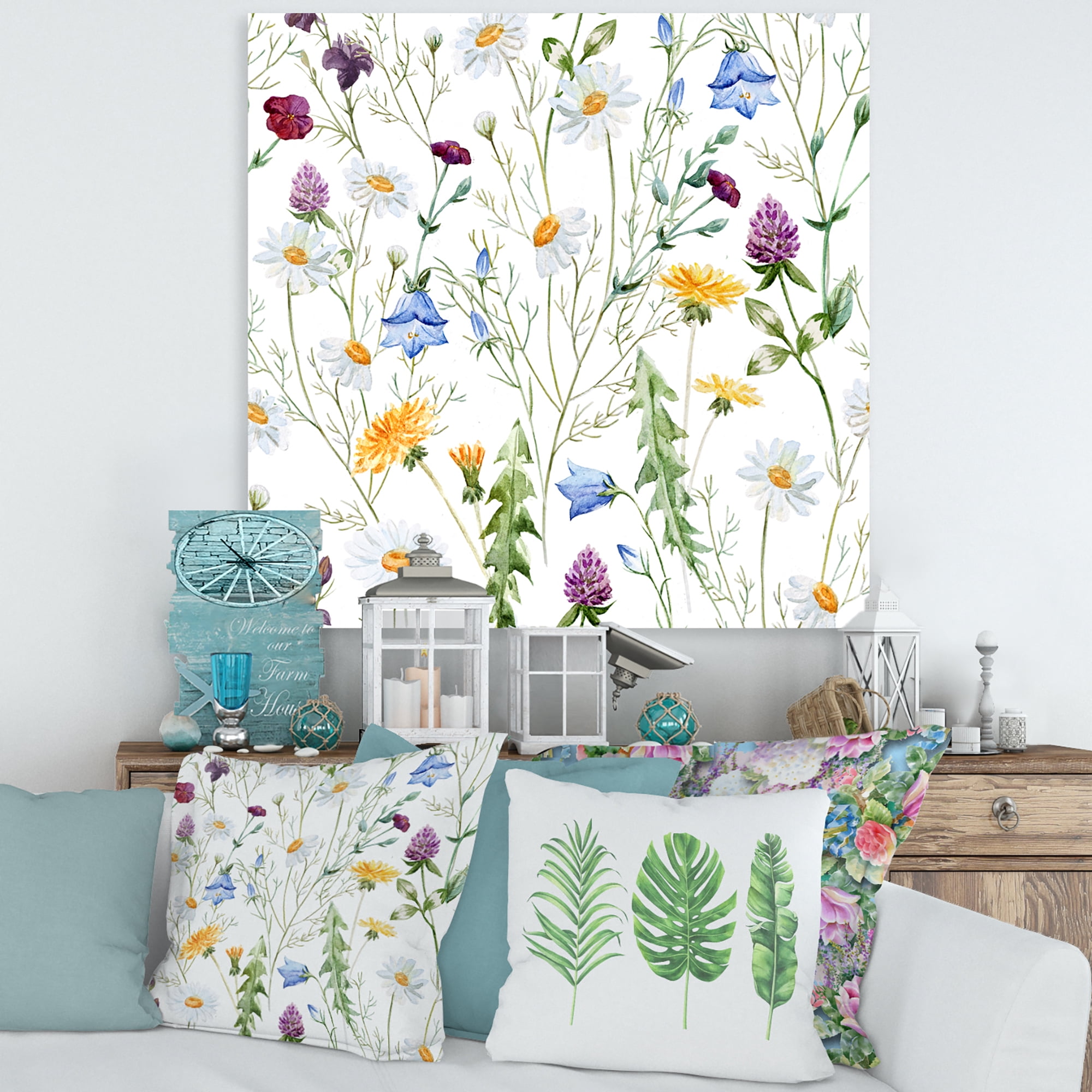 Wildflowers Clover Bell and Chamomile III 16 in x 16 in Painting Canvas Art Print, by Designart