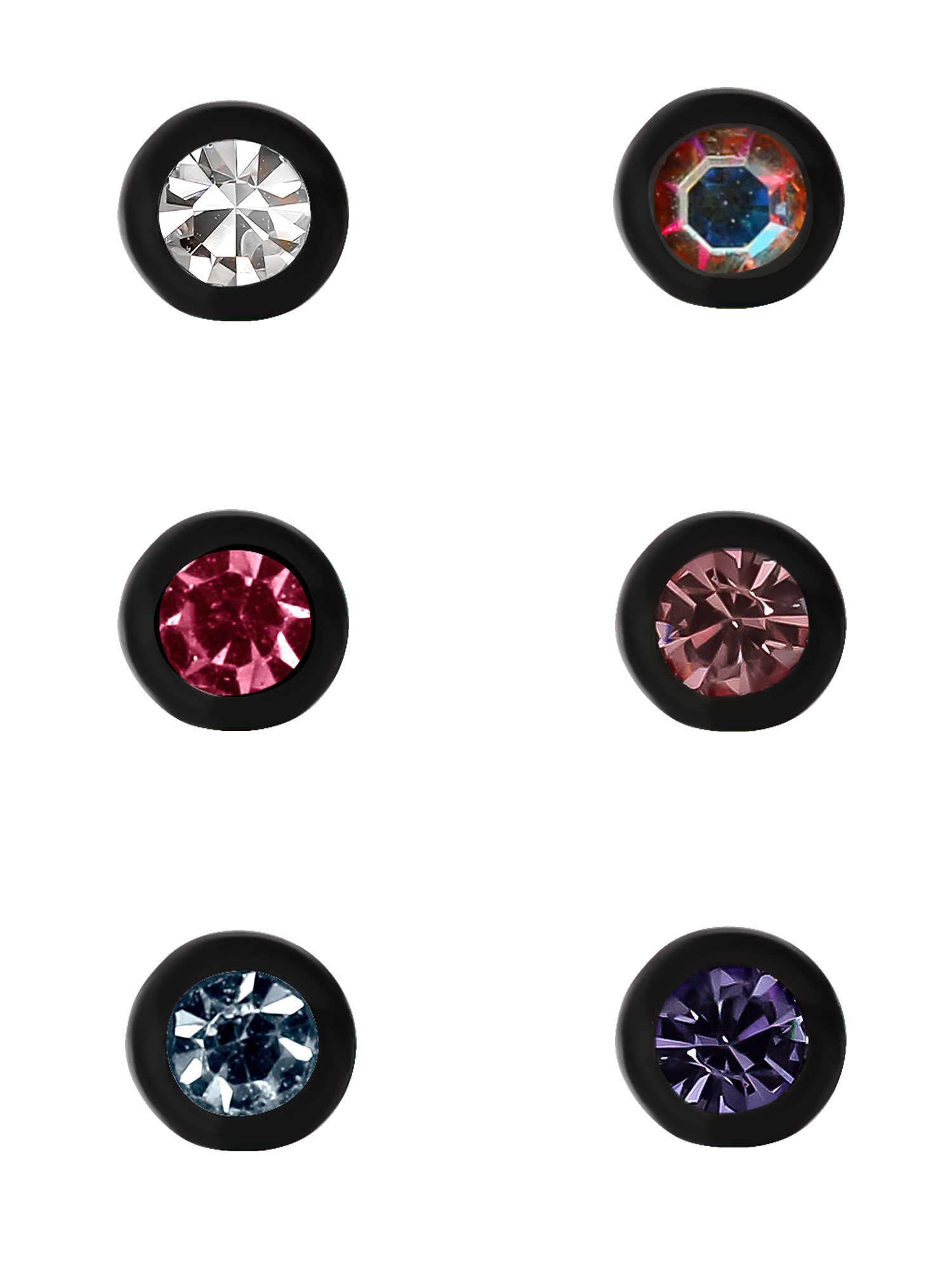 Hot Silver Women's Black Crystal Nose Ring Set, 22G, 6 Pieces