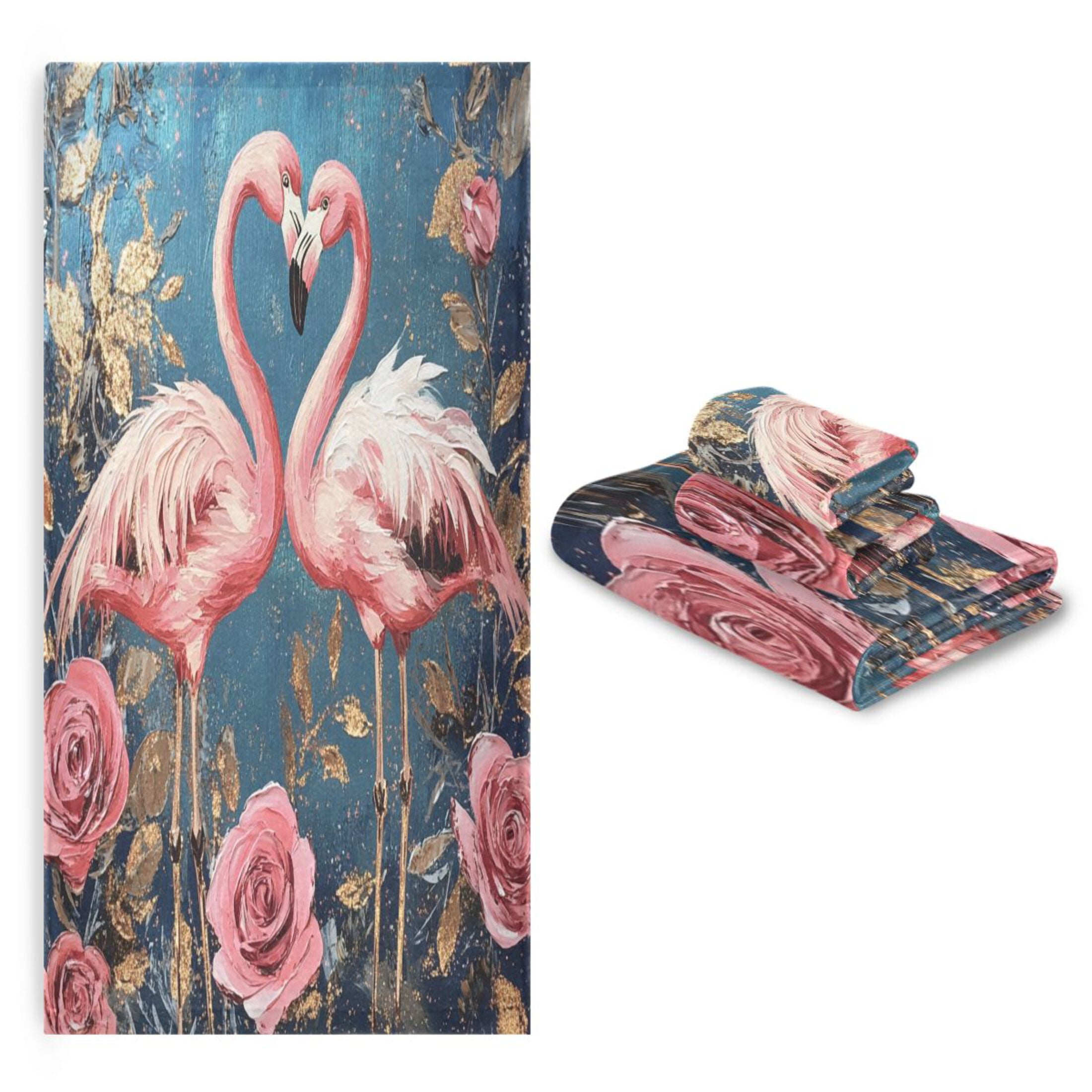 WOBOGO Raggedy Pink Flamingos Ultra Soft 3 Pack Cotton Towel Set Includes 60 x 30in Bath Towel 28 x 16in Face Towel and 13 x 13in Small Square Towel for Everyday Use Lightweight and Compact