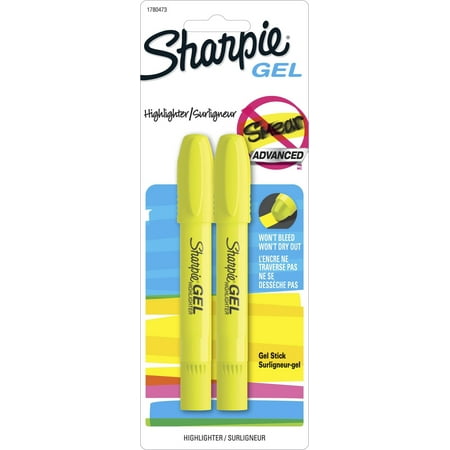 Sharpie Gel Highlighters, Bullet Tip, Fluorescent Yellow, 2 Pack