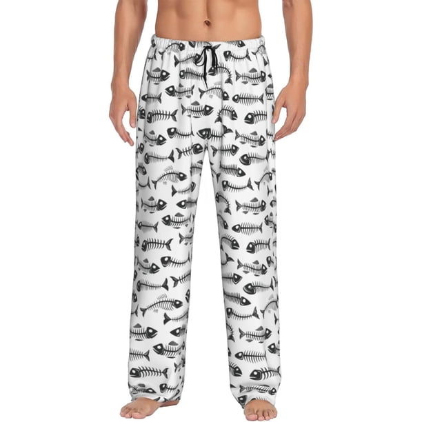 Fotbe Fish Bones Pantalones de Pijama para Hombre, Pantalones de Dormir, Pantalones de Casa con Cintura Ajustable y Bolsillos-Small
