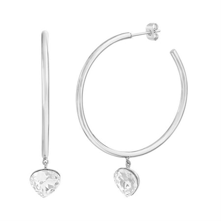 Plated Teardrop Hoop - Lesa Michele Women's Faceted Crystal Teardrop Dangle 40MM Hoop Earrings in Rhodium Plated Brass Made with Swarovski Crystals (Color: Crystal)